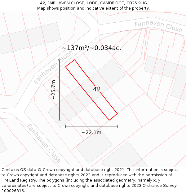 42, FAIRHAVEN CLOSE, LODE, CAMBRIDGE, CB25 9HG: Plot and title map