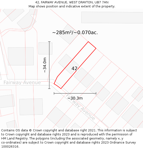 42, FAIRWAY AVENUE, WEST DRAYTON, UB7 7AN: Plot and title map
