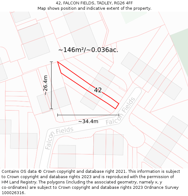 42, FALCON FIELDS, TADLEY, RG26 4FF: Plot and title map