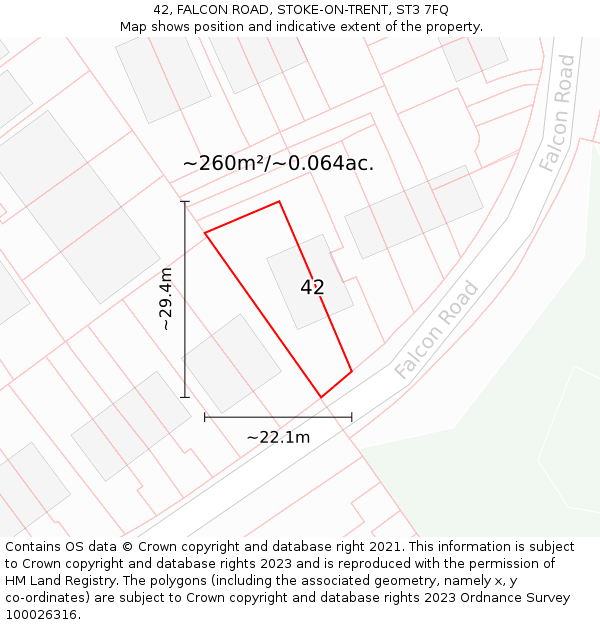 42, FALCON ROAD, STOKE-ON-TRENT, ST3 7FQ: Plot and title map