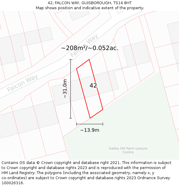 42, FALCON WAY, GUISBOROUGH, TS14 8HT: Plot and title map