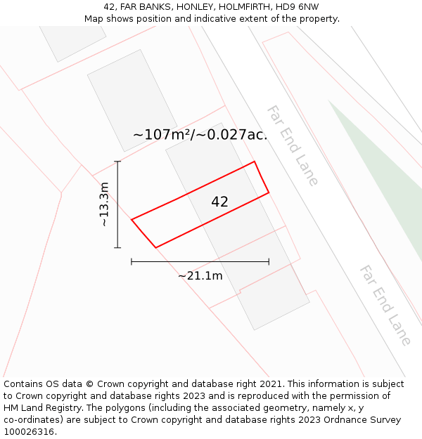42, FAR BANKS, HONLEY, HOLMFIRTH, HD9 6NW: Plot and title map