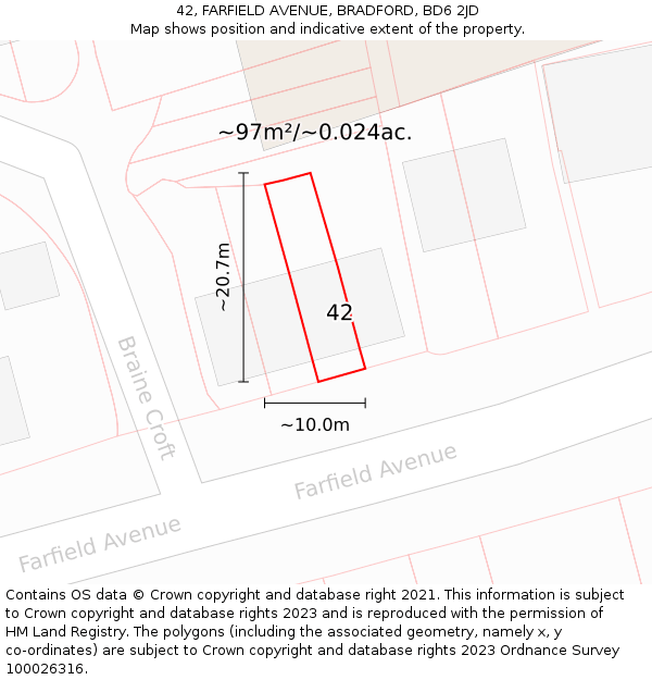 42, FARFIELD AVENUE, BRADFORD, BD6 2JD: Plot and title map