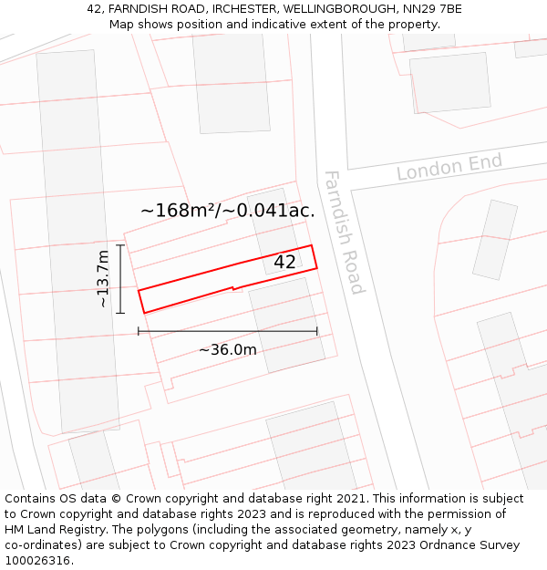 42, FARNDISH ROAD, IRCHESTER, WELLINGBOROUGH, NN29 7BE: Plot and title map