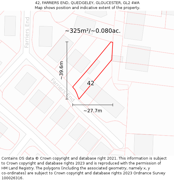 42, FARRIERS END, QUEDGELEY, GLOUCESTER, GL2 4WA: Plot and title map