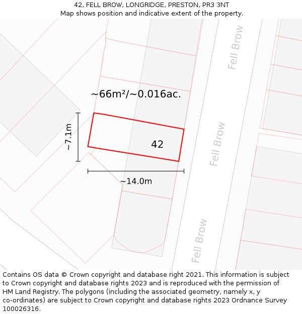 42, FELL BROW, LONGRIDGE, PRESTON, PR3 3NT: Plot and title map