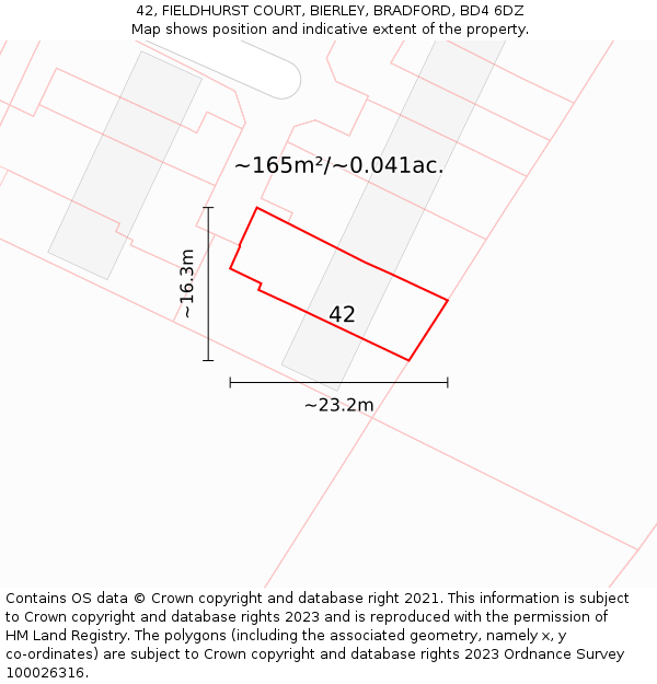 42, FIELDHURST COURT, BIERLEY, BRADFORD, BD4 6DZ: Plot and title map