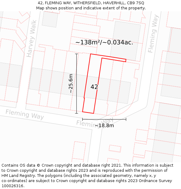 42, FLEMING WAY, WITHERSFIELD, HAVERHILL, CB9 7SQ: Plot and title map