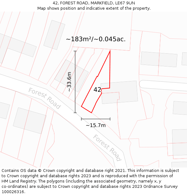 42, FOREST ROAD, MARKFIELD, LE67 9UN: Plot and title map