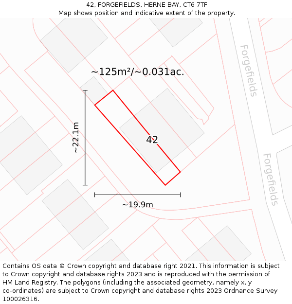 42, FORGEFIELDS, HERNE BAY, CT6 7TF: Plot and title map