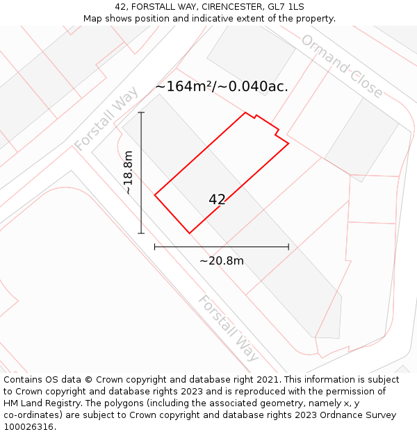42, FORSTALL WAY, CIRENCESTER, GL7 1LS: Plot and title map