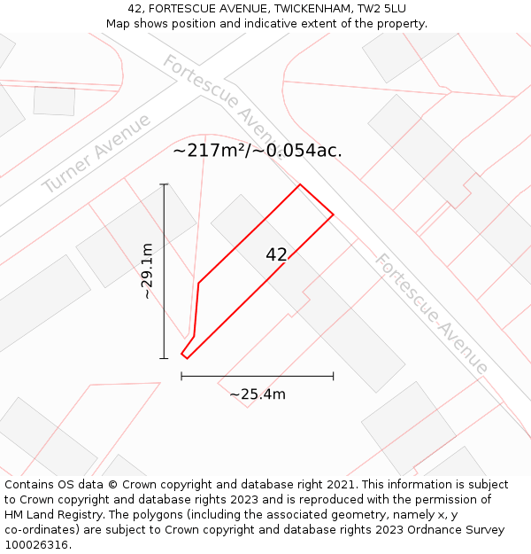 42, FORTESCUE AVENUE, TWICKENHAM, TW2 5LU: Plot and title map