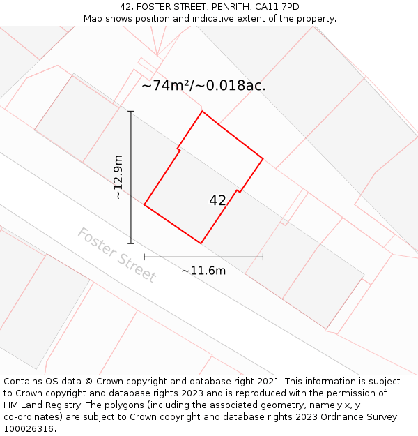 42, FOSTER STREET, PENRITH, CA11 7PD: Plot and title map