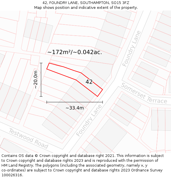 42, FOUNDRY LANE, SOUTHAMPTON, SO15 3FZ: Plot and title map