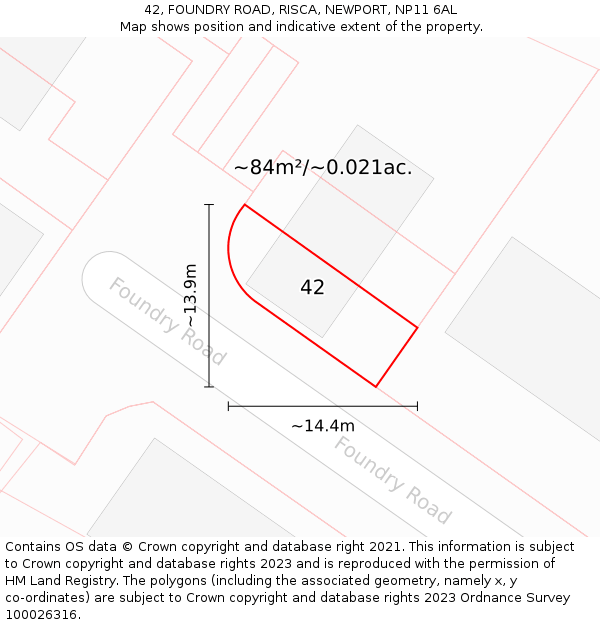 42, FOUNDRY ROAD, RISCA, NEWPORT, NP11 6AL: Plot and title map