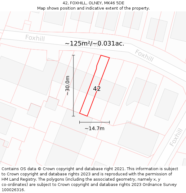 42, FOXHILL, OLNEY, MK46 5DE: Plot and title map
