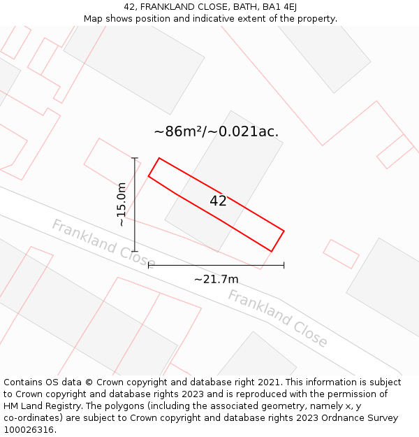 42, FRANKLAND CLOSE, BATH, BA1 4EJ: Plot and title map