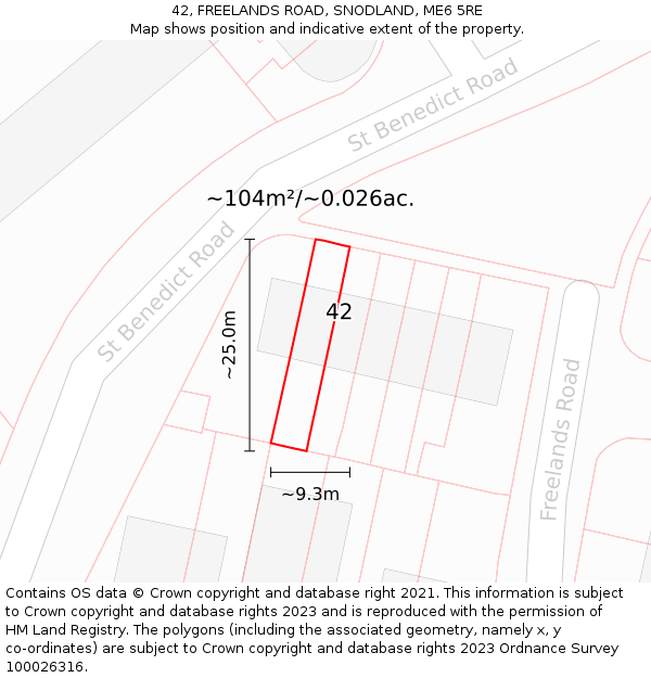 42, FREELANDS ROAD, SNODLAND, ME6 5RE: Plot and title map