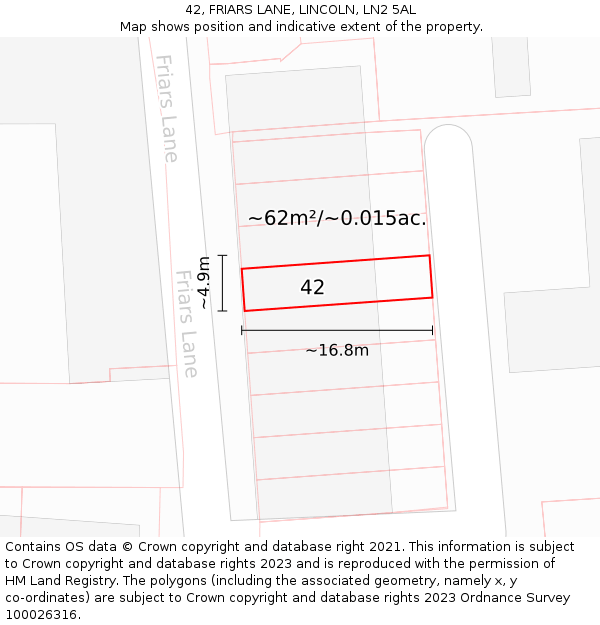 42, FRIARS LANE, LINCOLN, LN2 5AL: Plot and title map