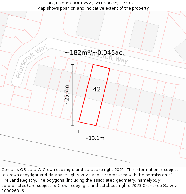 42, FRIARSCROFT WAY, AYLESBURY, HP20 2TE: Plot and title map