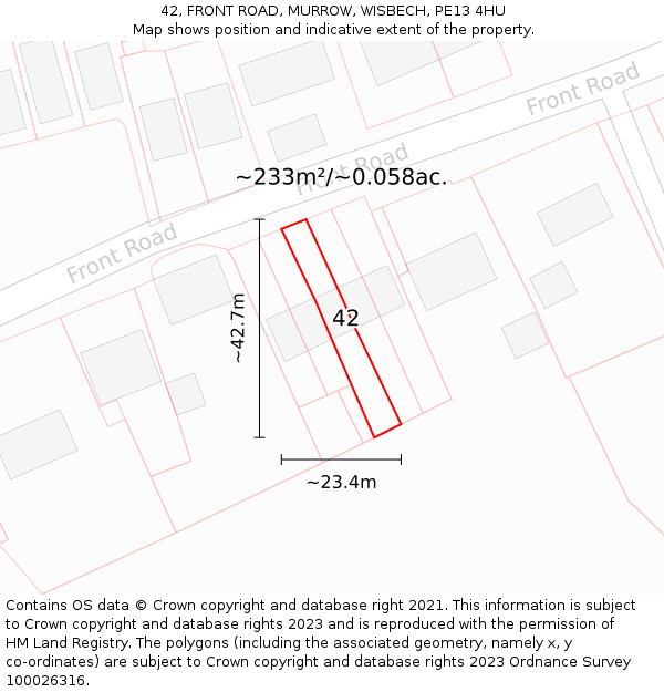 42, FRONT ROAD, MURROW, WISBECH, PE13 4HU: Plot and title map