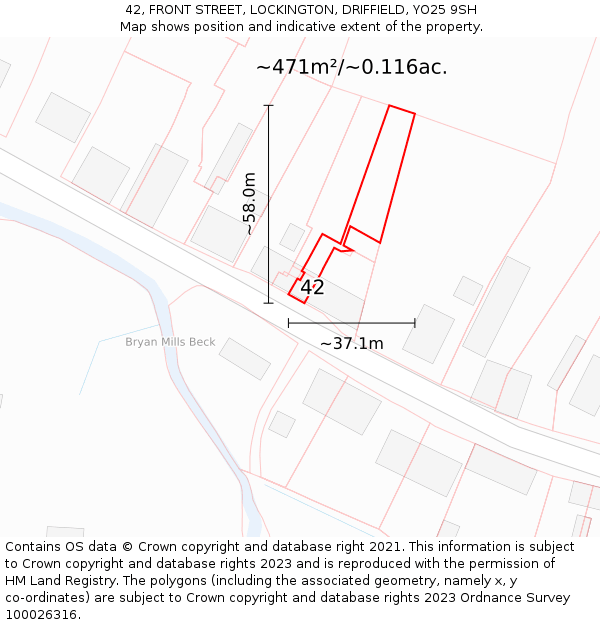 42, FRONT STREET, LOCKINGTON, DRIFFIELD, YO25 9SH: Plot and title map