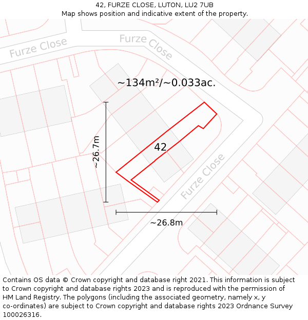 42, FURZE CLOSE, LUTON, LU2 7UB: Plot and title map