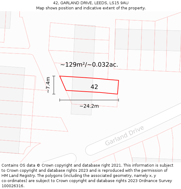 42, GARLAND DRIVE, LEEDS, LS15 9AU: Plot and title map