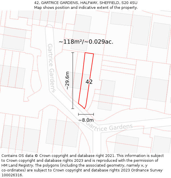 42, GARTRICE GARDENS, HALFWAY, SHEFFIELD, S20 4SU: Plot and title map