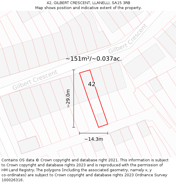 42, GILBERT CRESCENT, LLANELLI, SA15 3RB: Plot and title map