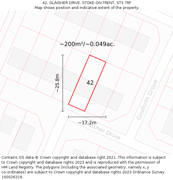 42, GLAISHER DRIVE, STOKE-ON-TRENT, ST3 7RF: Plot and title map