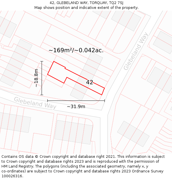 42, GLEBELAND WAY, TORQUAY, TQ2 7SJ: Plot and title map