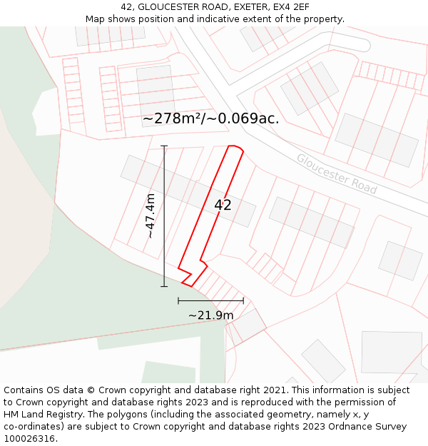 42, GLOUCESTER ROAD, EXETER, EX4 2EF: Plot and title map