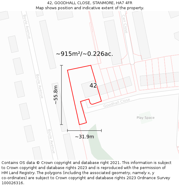 42, GOODHALL CLOSE, STANMORE, HA7 4FR: Plot and title map
