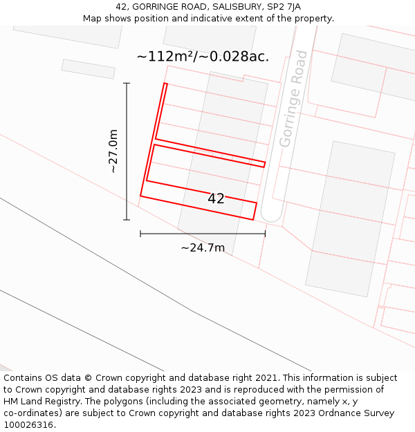 42, GORRINGE ROAD, SALISBURY, SP2 7JA: Plot and title map