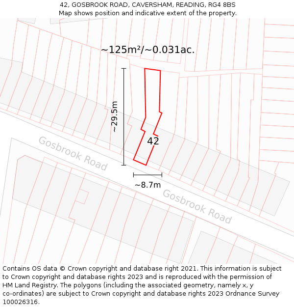 42, GOSBROOK ROAD, CAVERSHAM, READING, RG4 8BS: Plot and title map