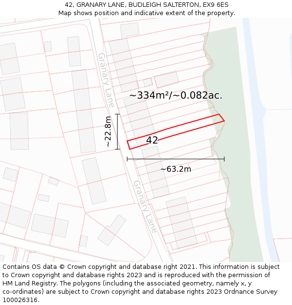 42, GRANARY LANE, BUDLEIGH SALTERTON, EX9 6ES: Plot and title map