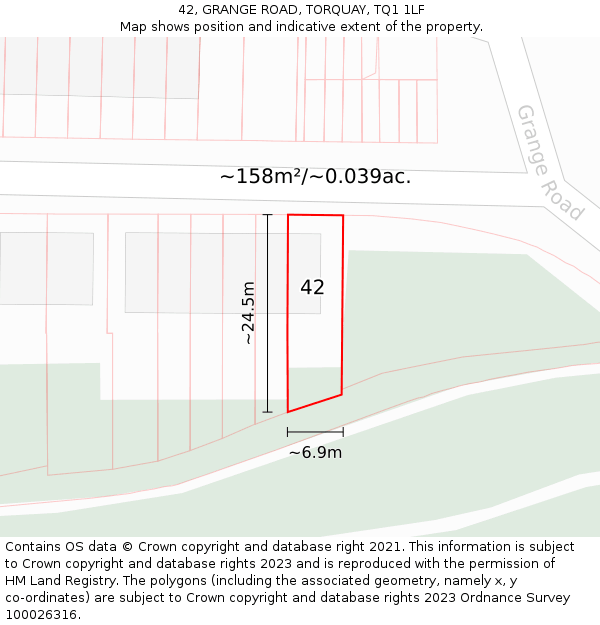 42, GRANGE ROAD, TORQUAY, TQ1 1LF: Plot and title map