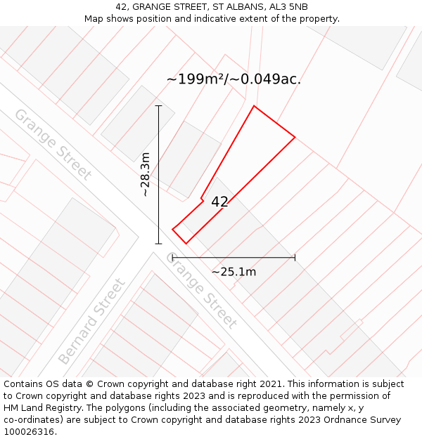 42, GRANGE STREET, ST ALBANS, AL3 5NB: Plot and title map