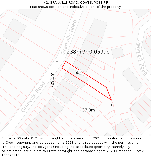 42, GRANVILLE ROAD, COWES, PO31 7JF: Plot and title map