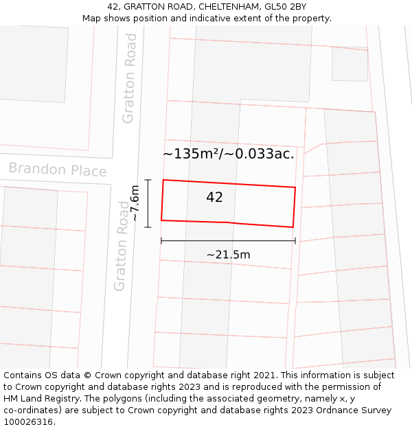42, GRATTON ROAD, CHELTENHAM, GL50 2BY: Plot and title map