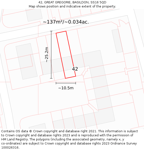 42, GREAT GREGORIE, BASILDON, SS16 5QD: Plot and title map