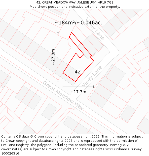 42, GREAT MEADOW WAY, AYLESBURY, HP19 7GE: Plot and title map