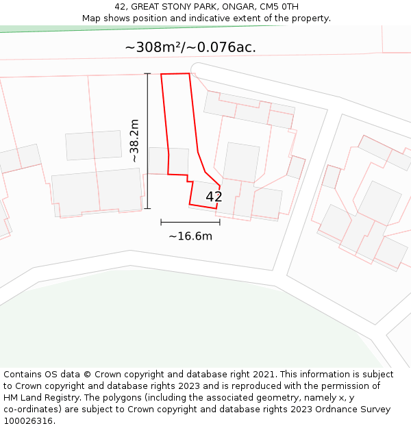 42, GREAT STONY PARK, ONGAR, CM5 0TH: Plot and title map