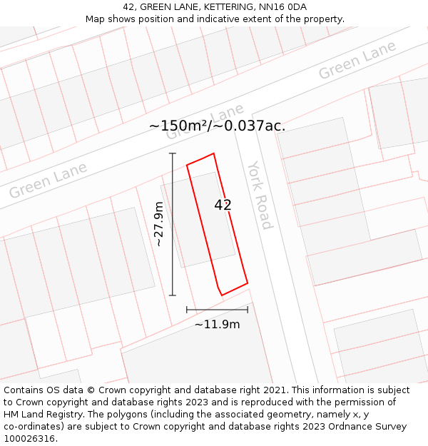 42, GREEN LANE, KETTERING, NN16 0DA: Plot and title map