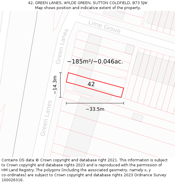 42, GREEN LANES, WYLDE GREEN, SUTTON COLDFIELD, B73 5JW: Plot and title map