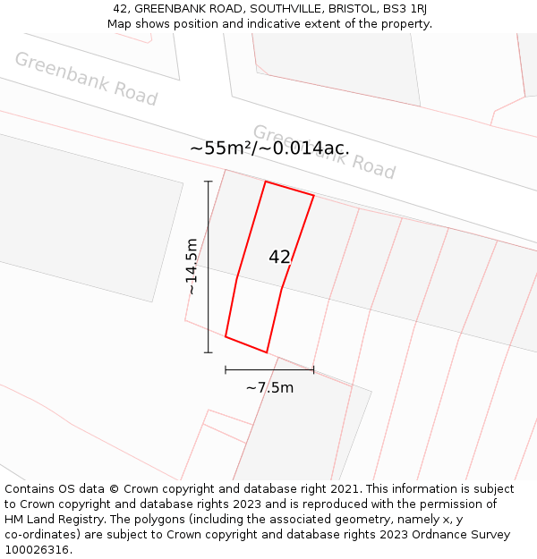 42, GREENBANK ROAD, SOUTHVILLE, BRISTOL, BS3 1RJ: Plot and title map