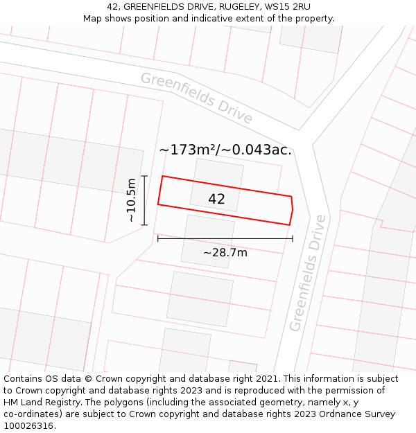42, GREENFIELDS DRIVE, RUGELEY, WS15 2RU: Plot and title map
