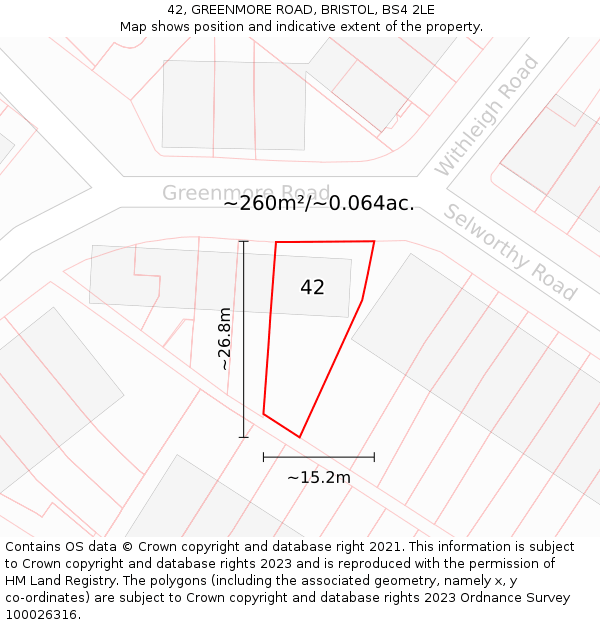 42, GREENMORE ROAD, BRISTOL, BS4 2LE: Plot and title map