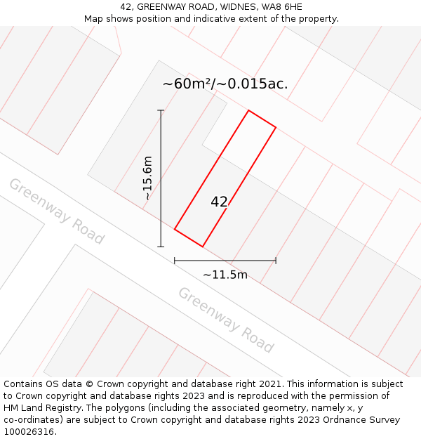 42, GREENWAY ROAD, WIDNES, WA8 6HE: Plot and title map